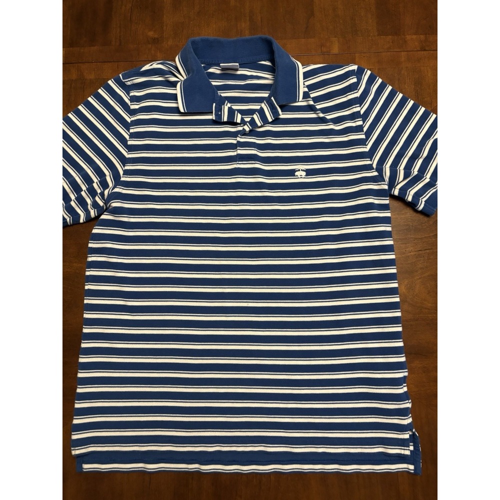 Brooks Brothers Polo Shirt Men Large Blue White Striped 346 Short Sleeve Logo